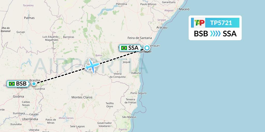 TP5721 TAP Portugal Flight Map: Brasilia to Salvador