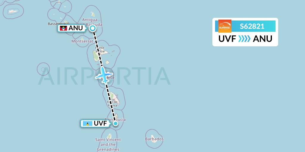 S62821 Sunrise Airways Flight Map: Vieux Fort to Antigua