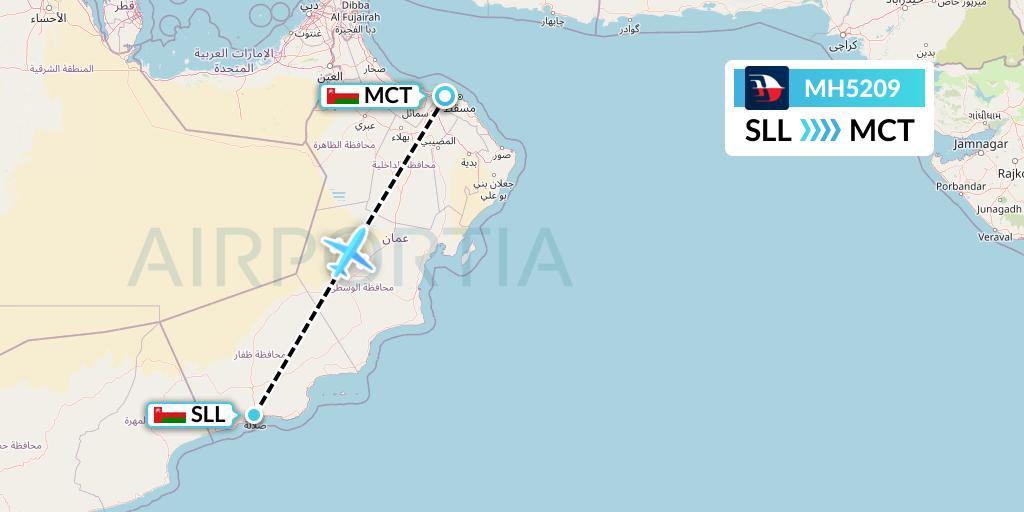 MH5209 Malaysia Airlines Flight Map: Salalah to Muscat