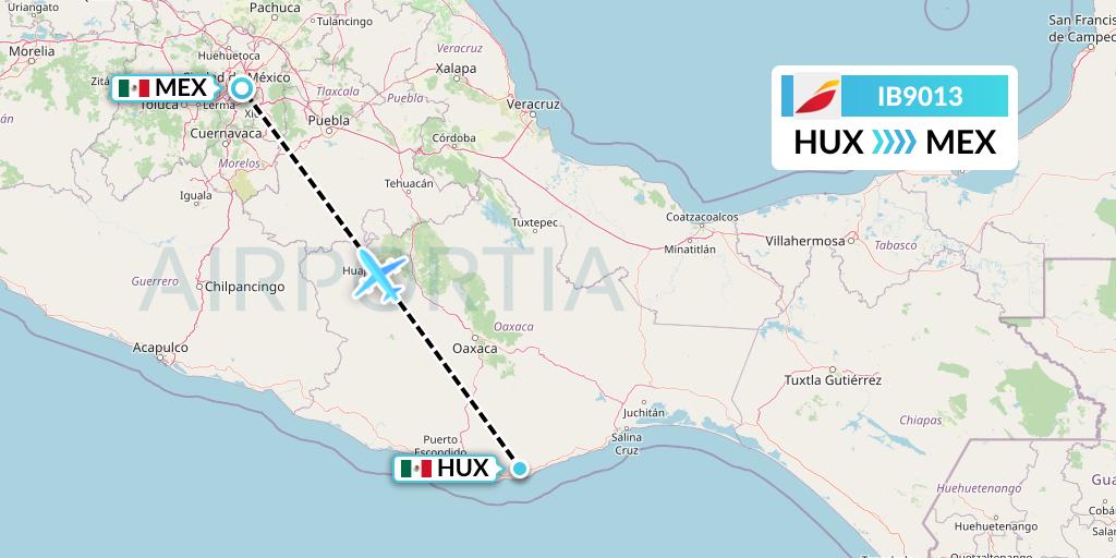 IB9013 Iberia Flight Map: Huatulco to Mexico City