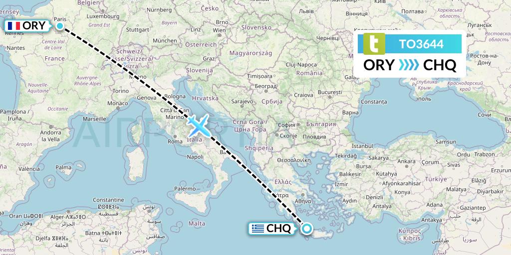 TO3644 Transavia France Flight Map: Paris to Chania