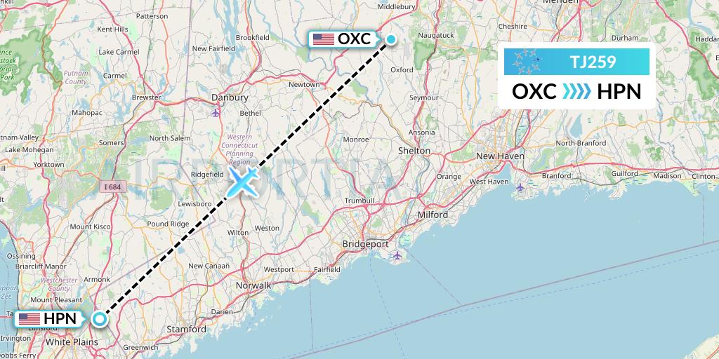 TJ259 Tradewind Aviation Flight Map: Oxford to White Plains