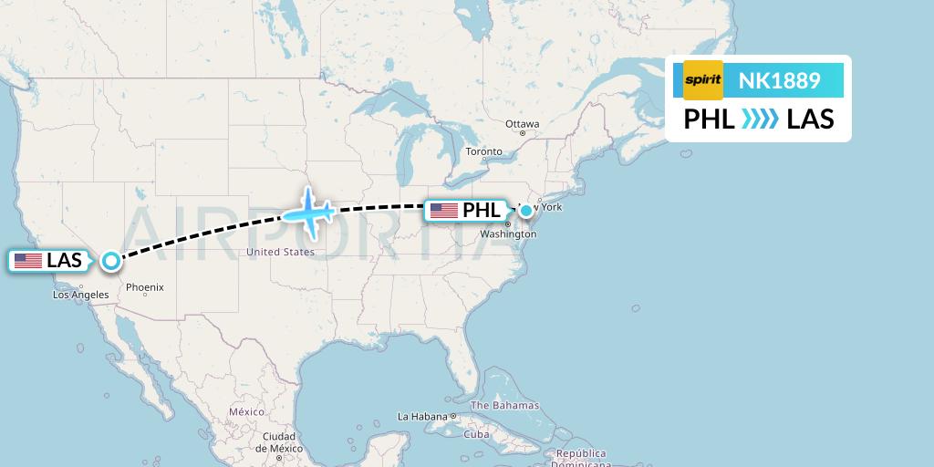 NK1889 Spirit Airlines Flight Map: Philadelphia to Las Vegas