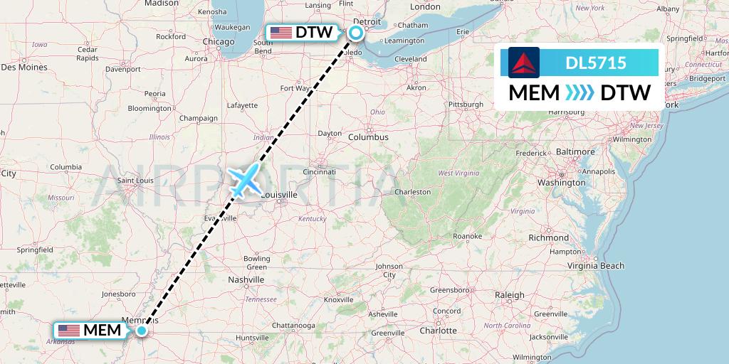DL5715 Delta Air Lines Flight Map: Memphis to Detroit