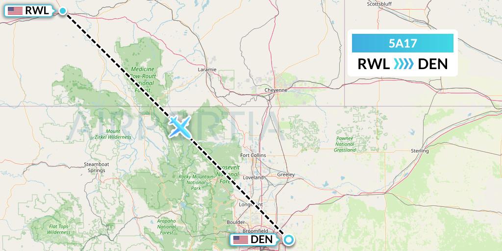5A17 Alpine Air Express Flight Map: Rawlins to Denver