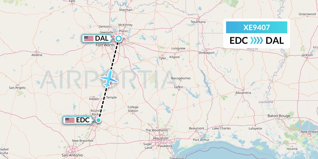 XE9407 Jsx Flight Map: Austin to Dallas