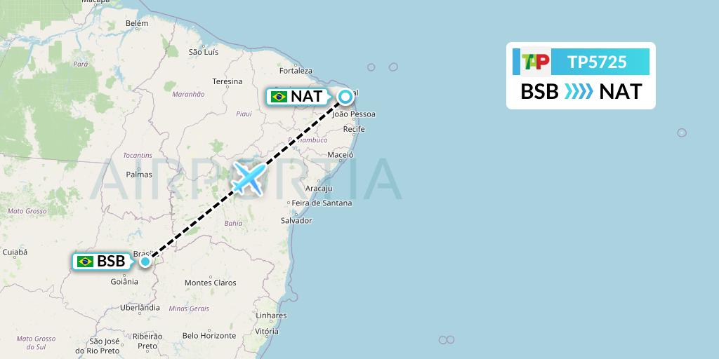 TP5725 TAP Portugal Flight Map: Brasilia to Natal