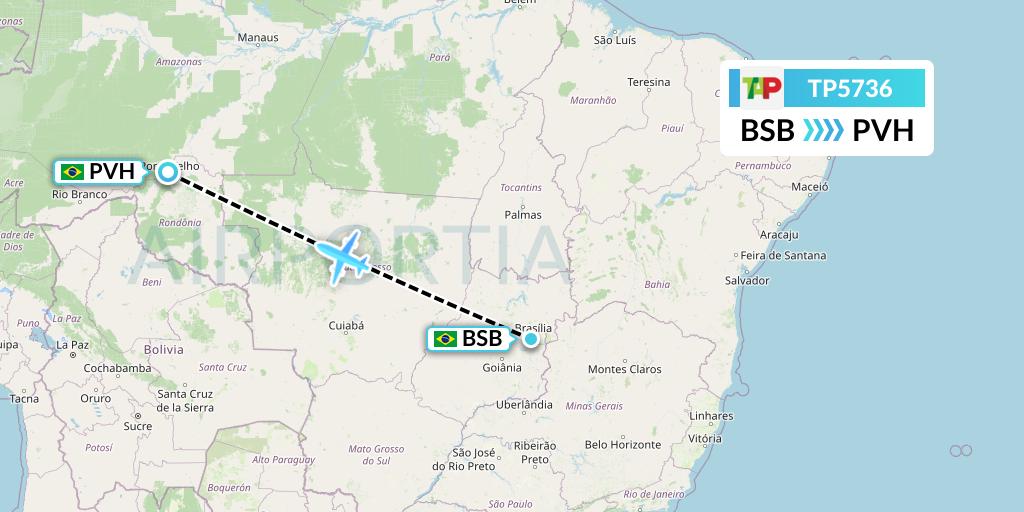TP5736 TAP Portugal Flight Map: Brasilia to Porto Velho