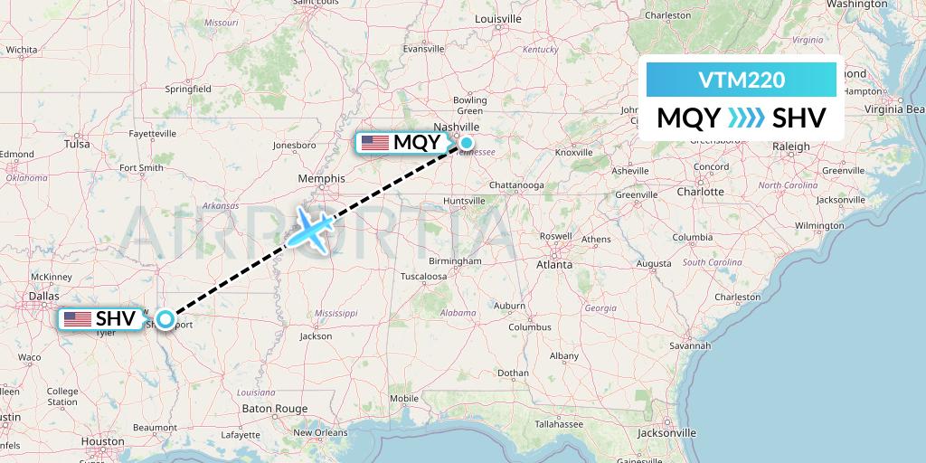 VTM220 Aeronaves TSM Flight Map: Smyrna to Shreveport
