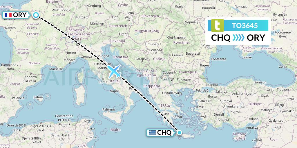 TO3645 Transavia France Flight Map: Chania to Paris