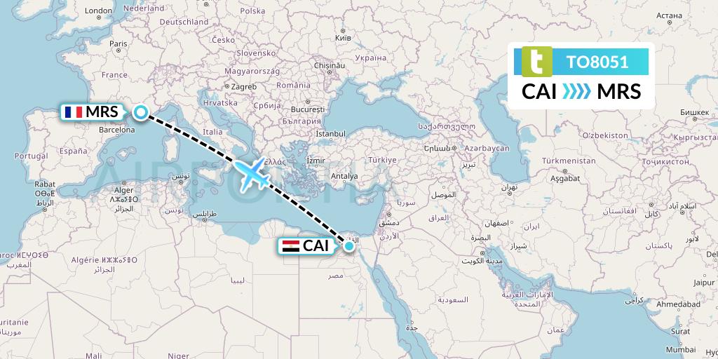 TO8051 Transavia France Flight Map: Cairo to Marseille