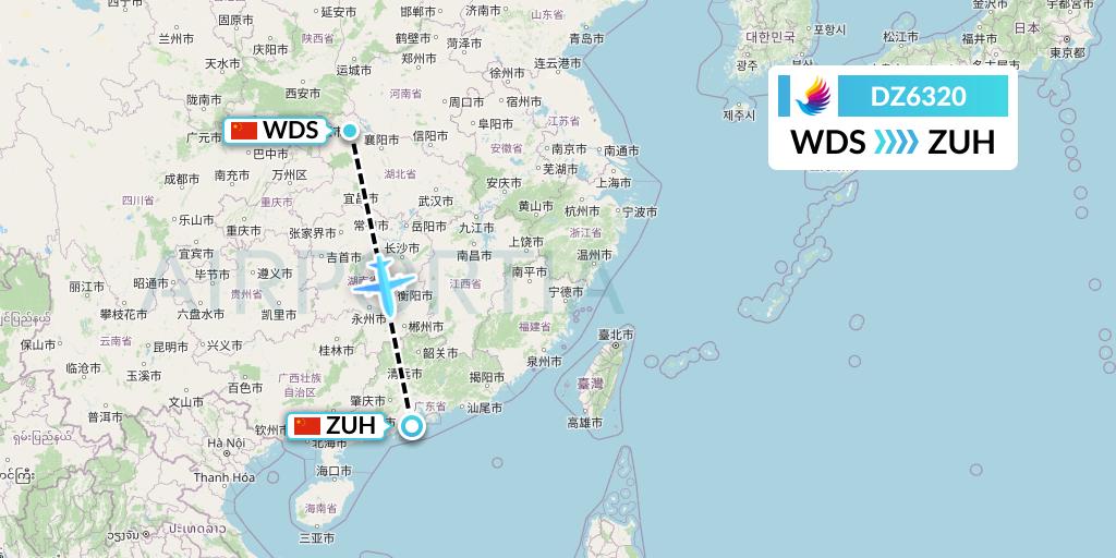 DZ6320 Donghai Airlines Flight Map: Shiyan to Zhuhai