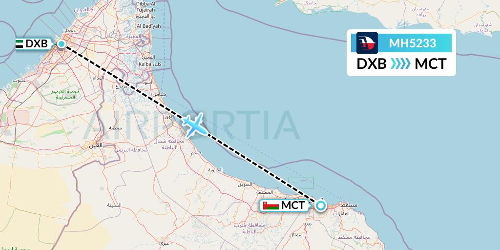 MH5233 Malaysia Airlines Flight Map: Dubai to Muscat