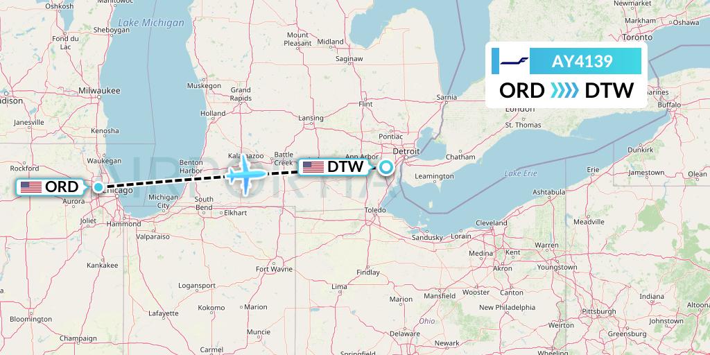 AY4139 Finnair Flight Map: Chicago to Detroit