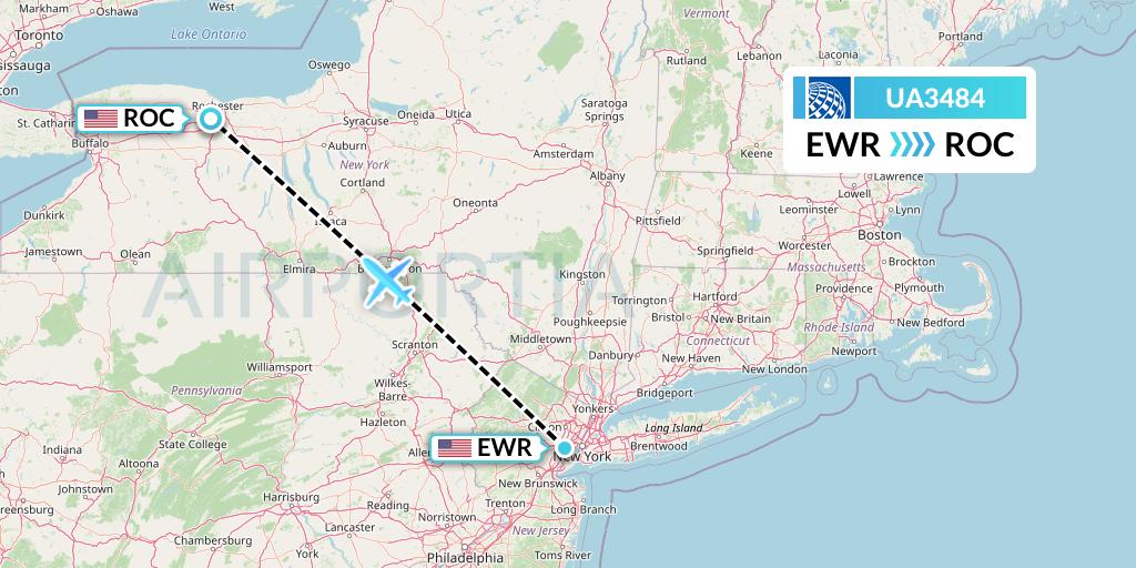 UA3484 United Airlines Flight Map: New York to Rochester