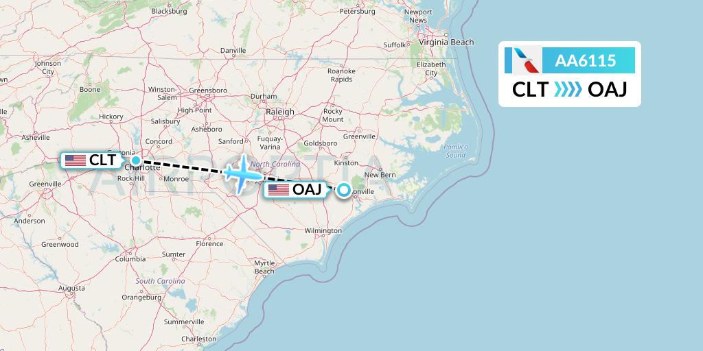 AA6115 American Airlines Flight Map: Charlotte to Jacksonville