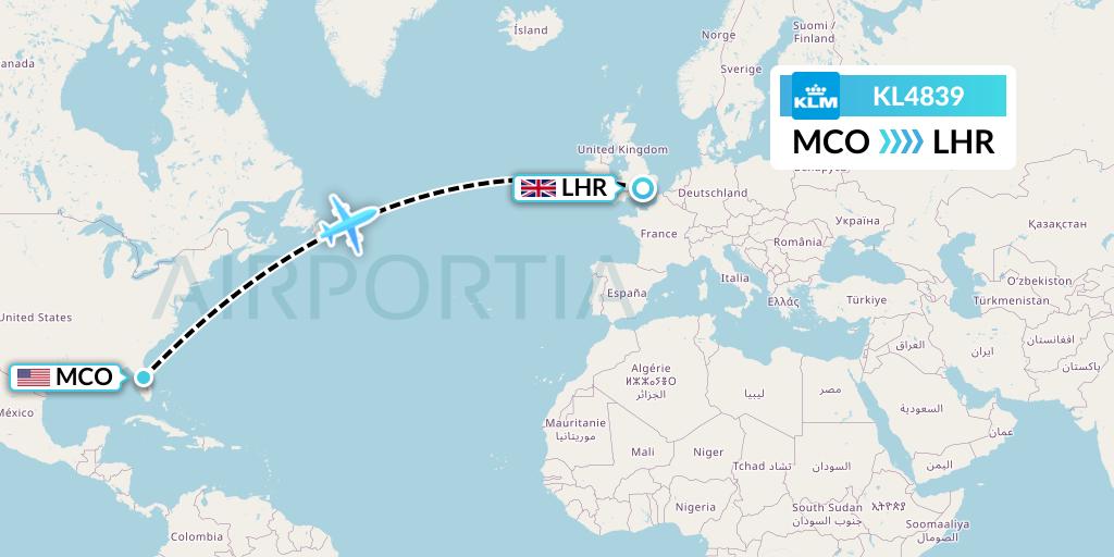 KL4839 KLM Flight Map: Orlando to London