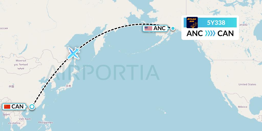 5Y338 Atlas Air Flight Map: Anchorage to Guangzhou