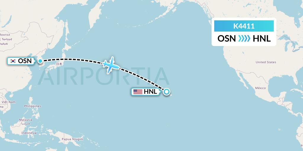 K4411 Kalitta Air Flight Map: South Korea to Honolulu