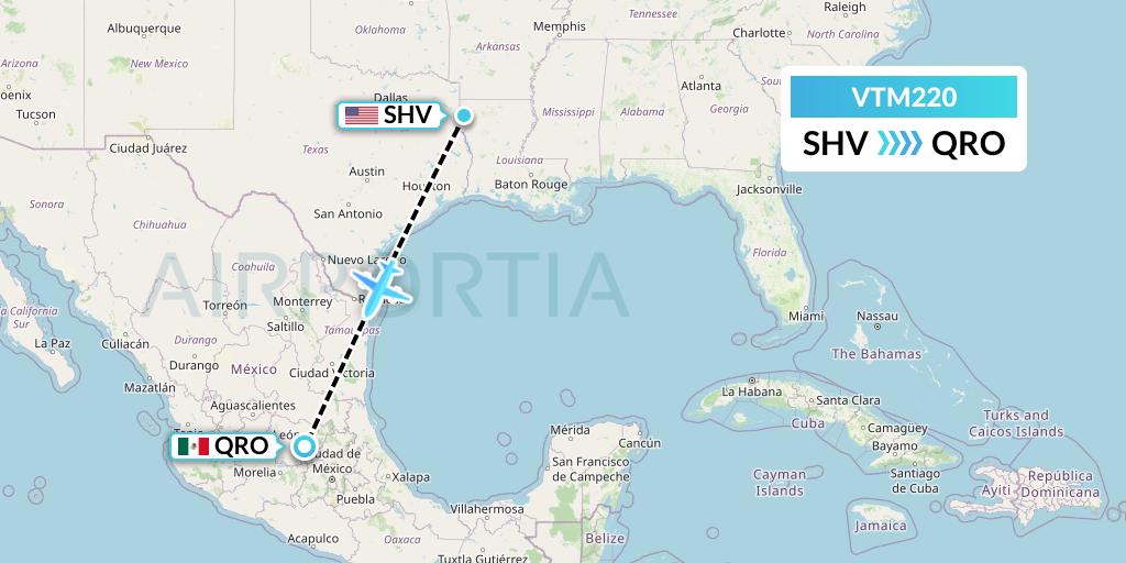 VTM220 Aeronaves TSM Flight Map: Shreveport to Queretaro