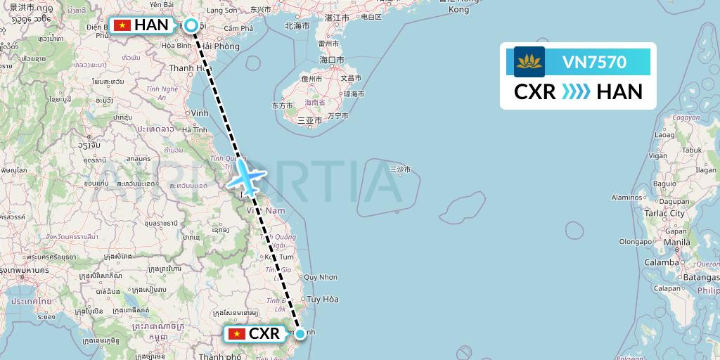VN7570 Vietnam Airlines Flight Map: Nha Trang to Hanoi