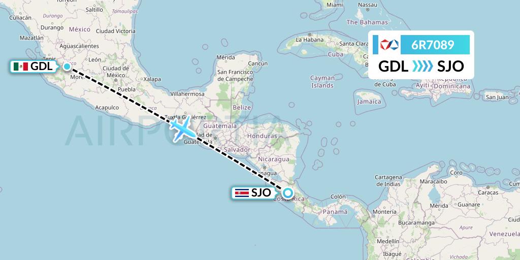 6R7089 Alrosa Flight Map: Guadalajara to San Jose