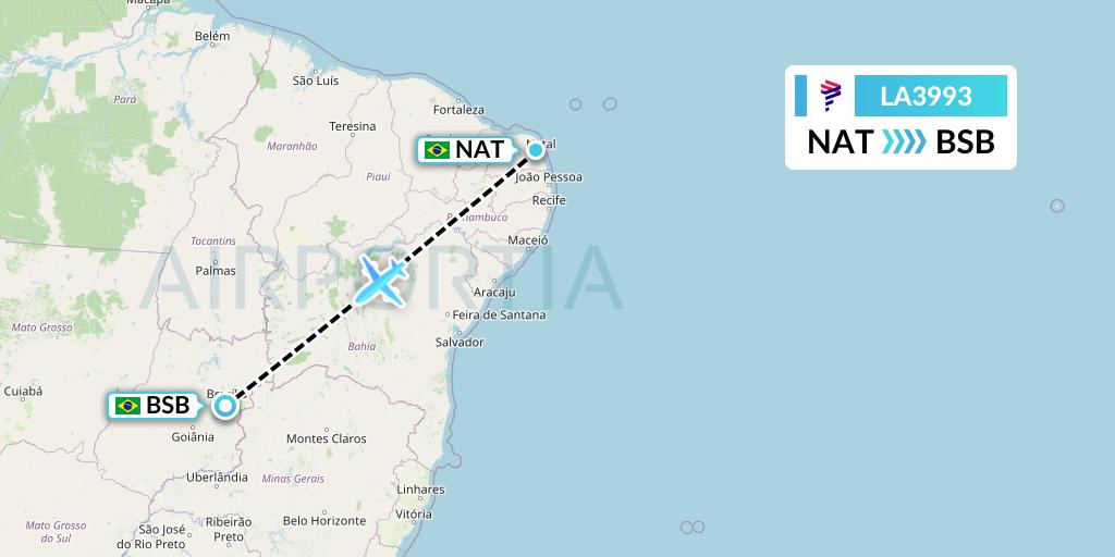 LA3993 LAN Airlines Flight Map: Natal to Brasilia