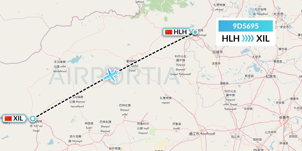 9D5695 Genghis Khan Airlines Flight Map: Ulanhot to Xilinhot