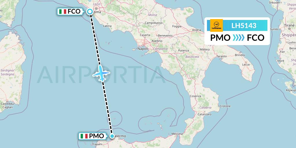 LH5143 Lufthansa Flight Map: Palermo to Rome