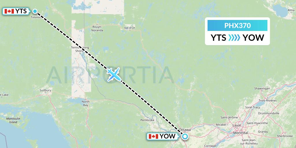 PHX370 SkyCare Flight Map: Timmins to Ottawa