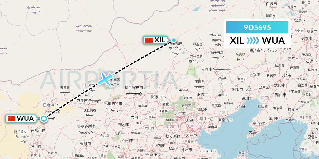 9D5695 Genghis Khan Airlines Flight Map: Xilinhot to Wuhai