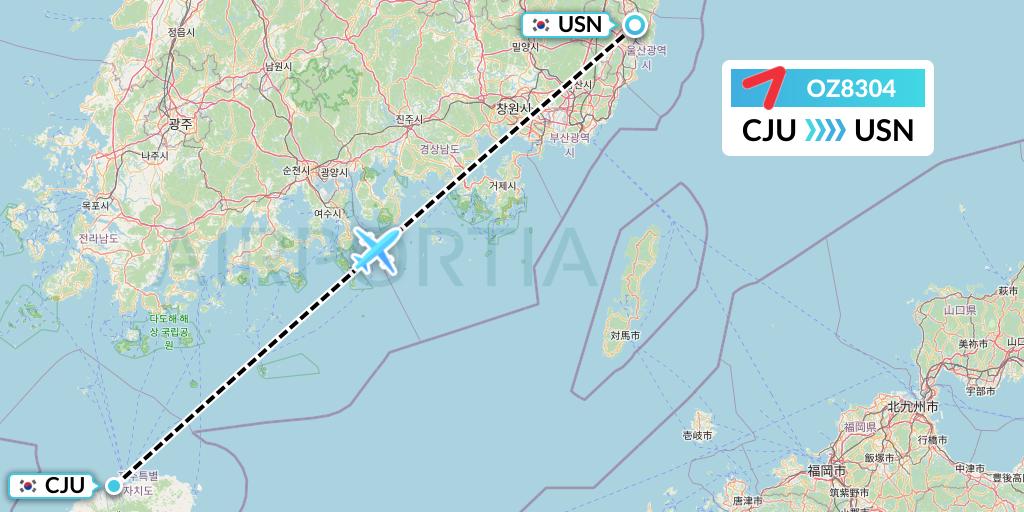 OZ8304 Asiana Airlines Flight Map: Jeju to Ulsan
