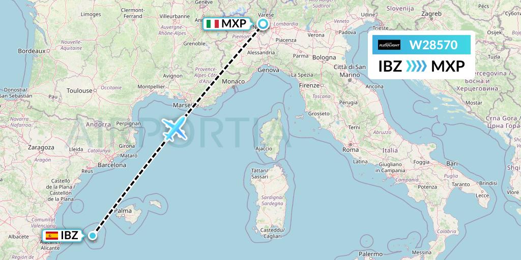 W28570 Flex Flight Flight Map: Ibiza to Milan