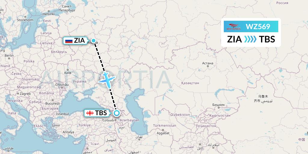 WZ569 Red Wings Flight Map: Moscow to Tbilisi