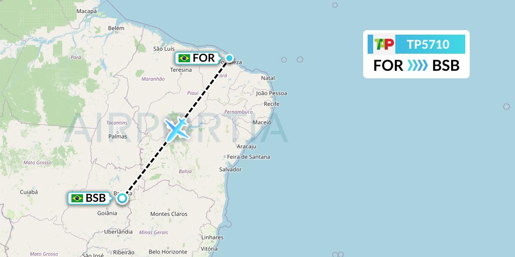TP5710 TAP Portugal Flight Map: Fortaleza to Brasilia