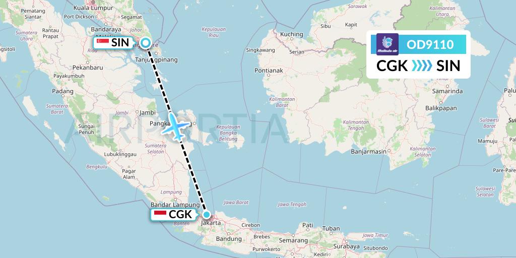 OD9110 Batik Air Malaysia Flight Map: Jakarta to Singapore