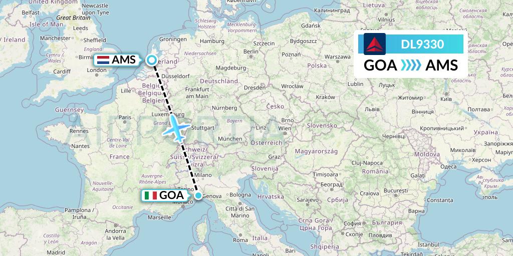 DL9330 Delta Air Lines Flight Map: Genoa to Amsterdam