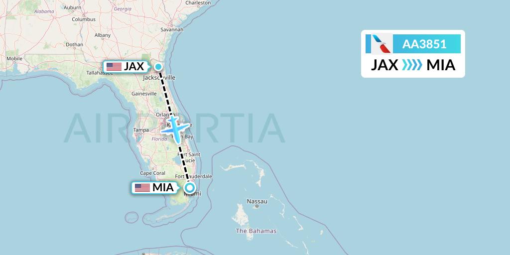 AA3851 American Airlines Flight Map: Jacksonville to Miami