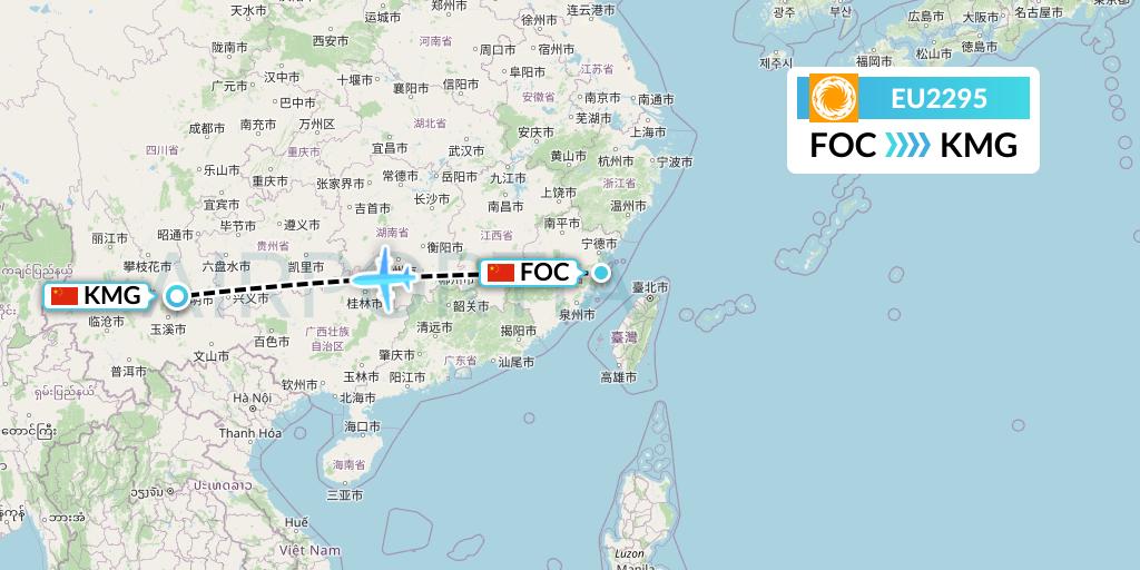EU2295 Chengdu Airlines Flight Map: Fuzhou to Kunming