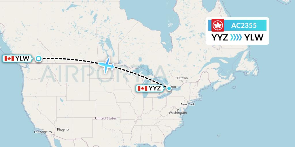AC2355 Air Canada Flight Map: Toronto to Kelowna