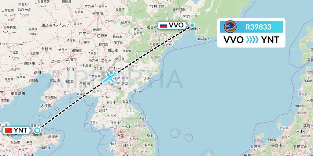 R39833 Yakutia Airlines Flight Map: Vladivostok to Yantai