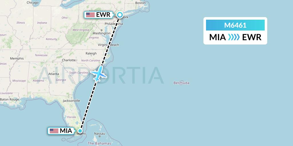 M6461 Amerijet International Flight Map: Miami to New York