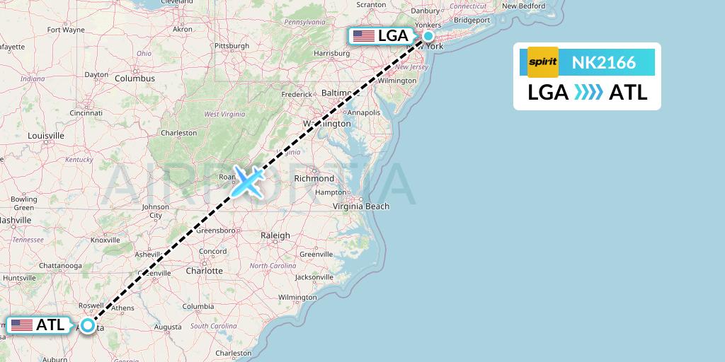 NK2166 Spirit Airlines Flight Map: New York to Atlanta