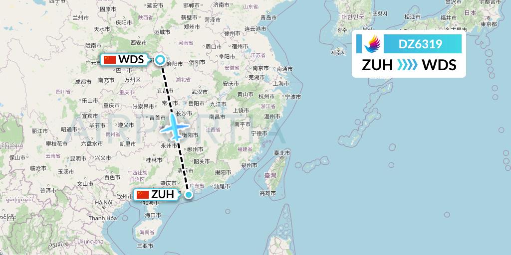 DZ6319 Donghai Airlines Flight Map: Zhuhai to Shiyan