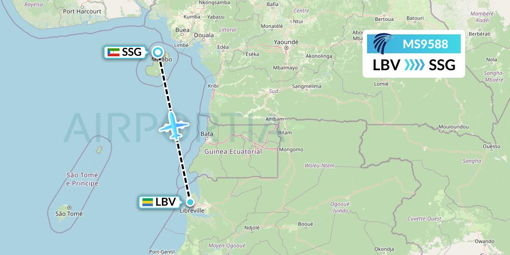 MS9588 EgyptAir Flight Map: Libreville to Malabo