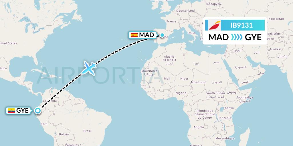 IB9131 Iberia Flight Map: Madrid to Guayaquil