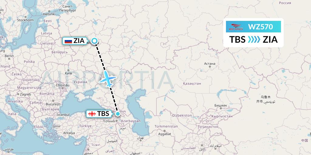 WZ570 Red Wings Flight Map: Tbilisi to Moscow