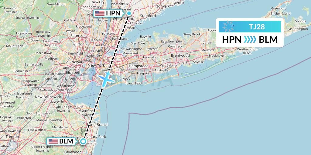 TJ28 Tradewind Aviation Flight Map: White Plains to Atlantic City