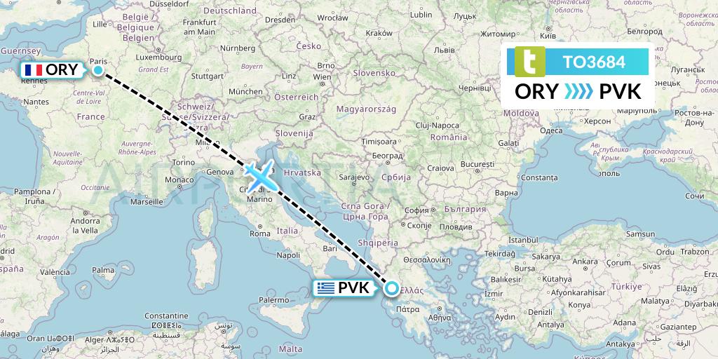 TO3684 Transavia France Flight Map: Paris to Preveza