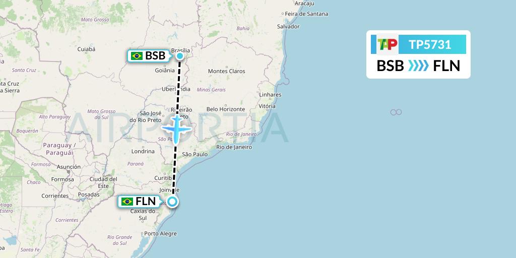 TP5731 TAP Portugal Flight Map: Brasilia to Florianopolis
